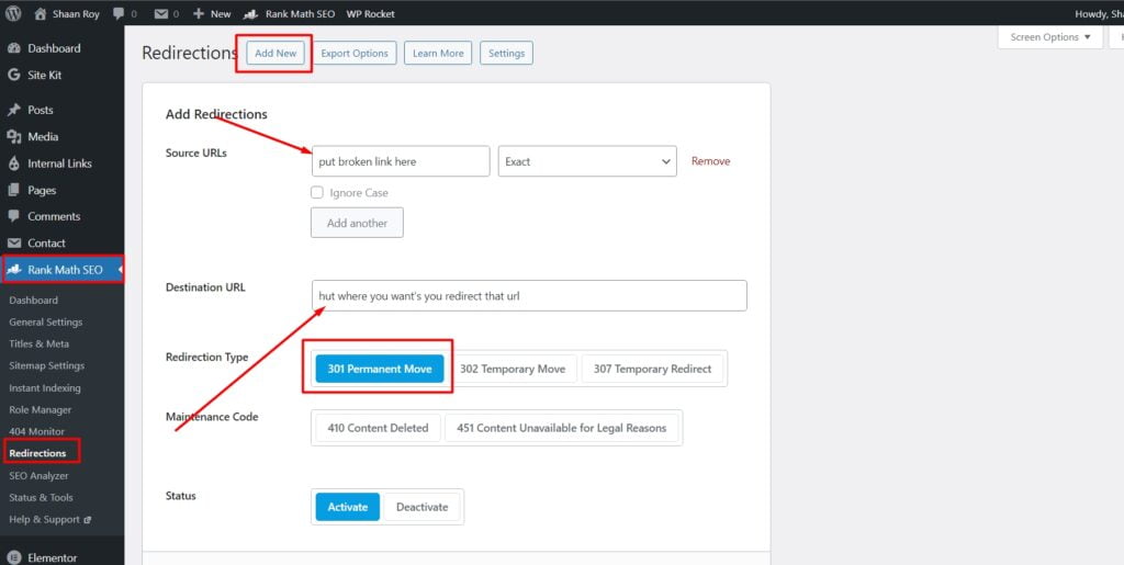 301 Redirects Using Rank Math SEO Plugin