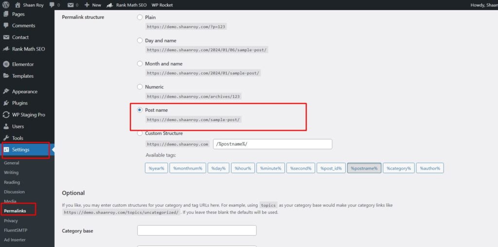 Set your user-friendly permalinks structure in wordpress