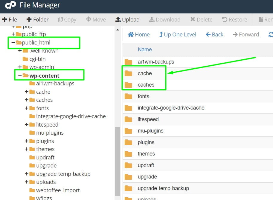 Fix 503 Error by temporarily renaming the cache folder in cPanel