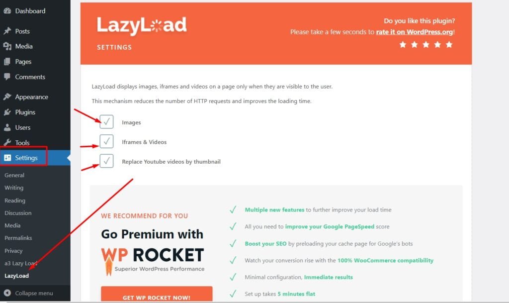  lazy load plugin by wp rocket setup for fix blurry image problem in WordPress 2024